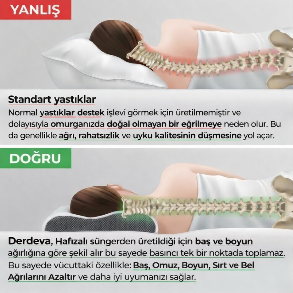 Derdeva Nefes & Boyun™  Boyun Ağrısı, Horlama ve Uyku Sırasında Nefes Alma Destekleyici Yastık