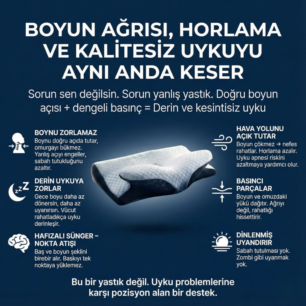 Derdeva Nefes & Boyun™  Boyun Ağrısı, Horlama ve Uyku Sırasında Nefes Alma Destekleyici Yastık
