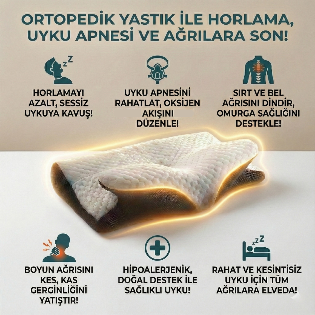 Derdeva Nefes & Boyun™  Boyun Ağrısı, Horlama ve Uyku Sırasında Nefes Alma Destekleyici Yastık