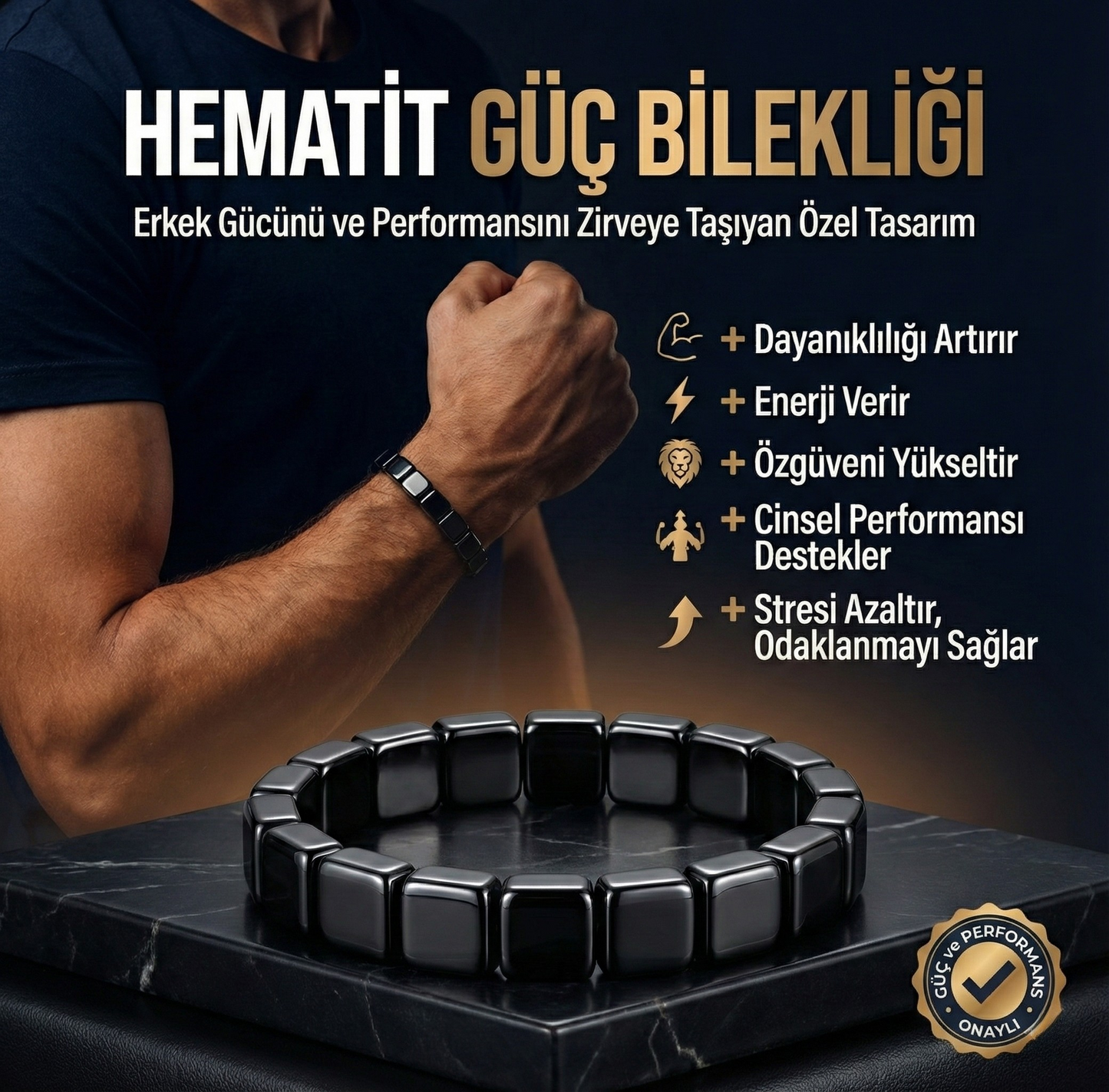 Derdeva – Maskülen Enerji, Libido ve Cinsel İstek Destekleyici Hematit Bileklik